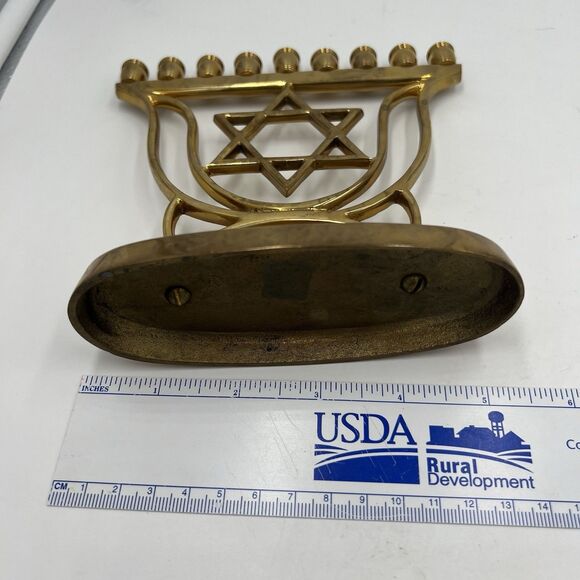 Hanukkah Menorah Jewish Judaica Israel Vintage Brass Chanukah Candle Holder - Picture 6 of 8